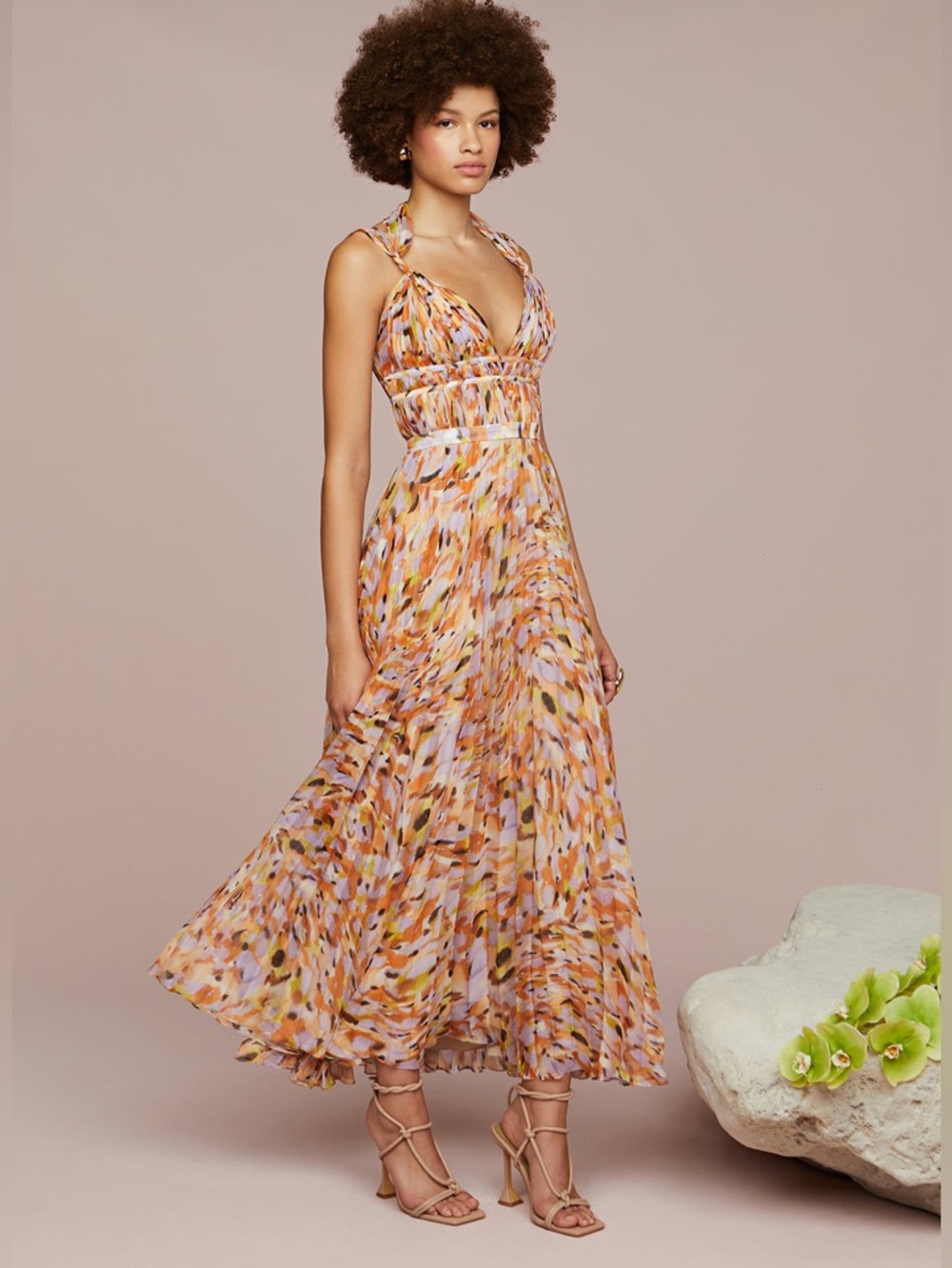 Amur Neve pleated chiffon printed midi dress